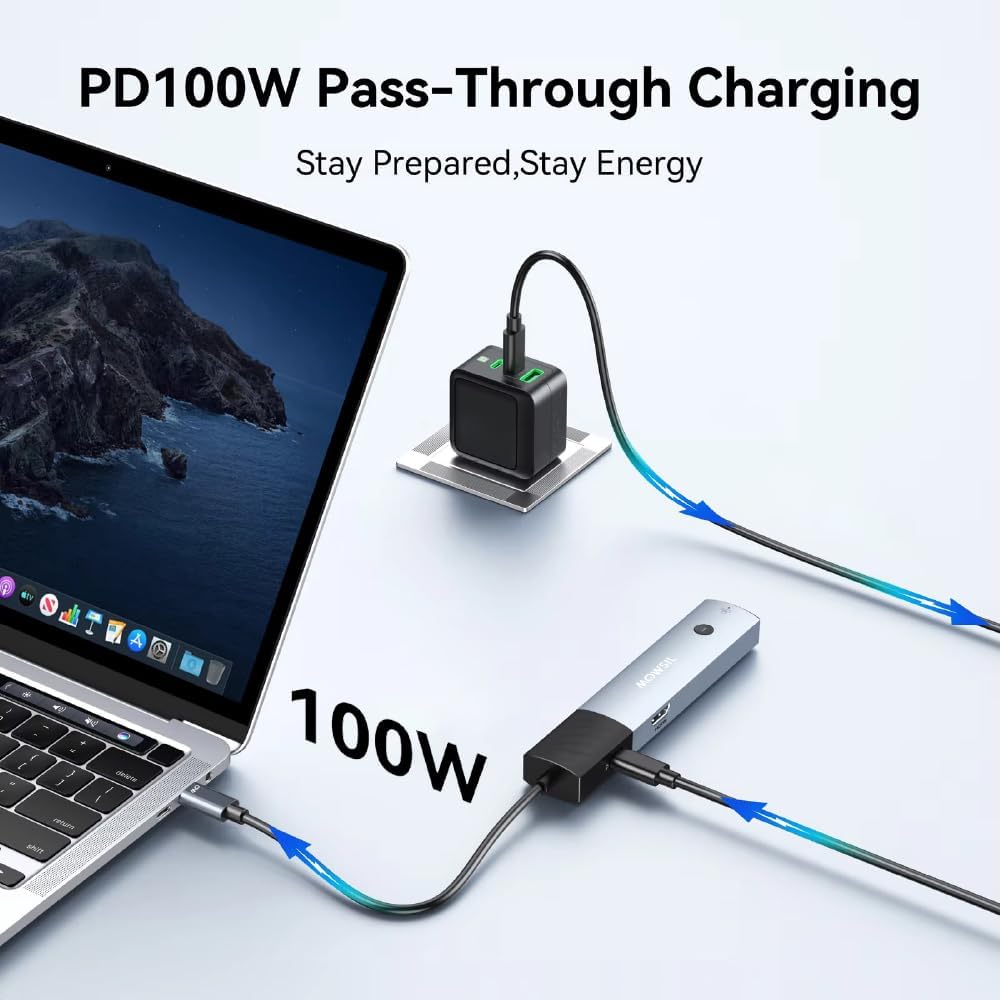 موزع USB C من Mowsil 6 في 1 مع مفتاح HDMI