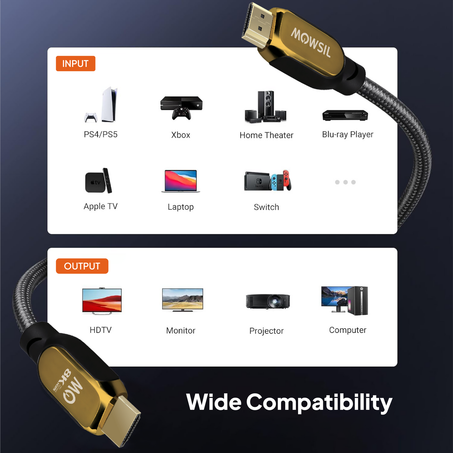 كابل Mowsil HDMI 8K 60Hz 2.1