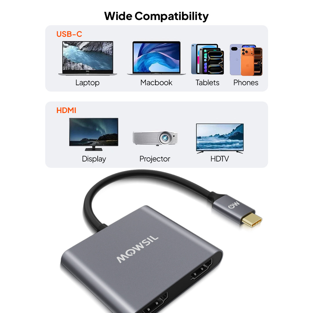 محول USB-C بمخرجين HDMI