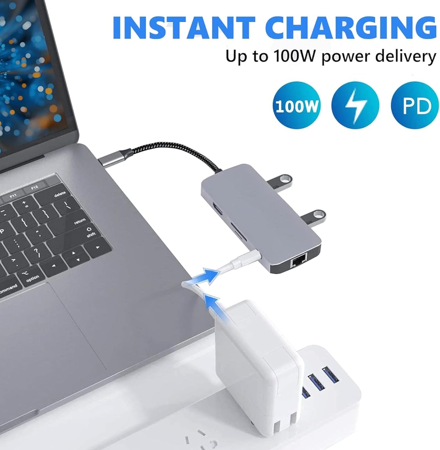 Mowsil 6-in-1 USB-C Hub Docking Station | 4K@60Hz HDMI, 100W PD, RJ45, 3×USB 3.0 & USB-C Data | MacBook iPad
