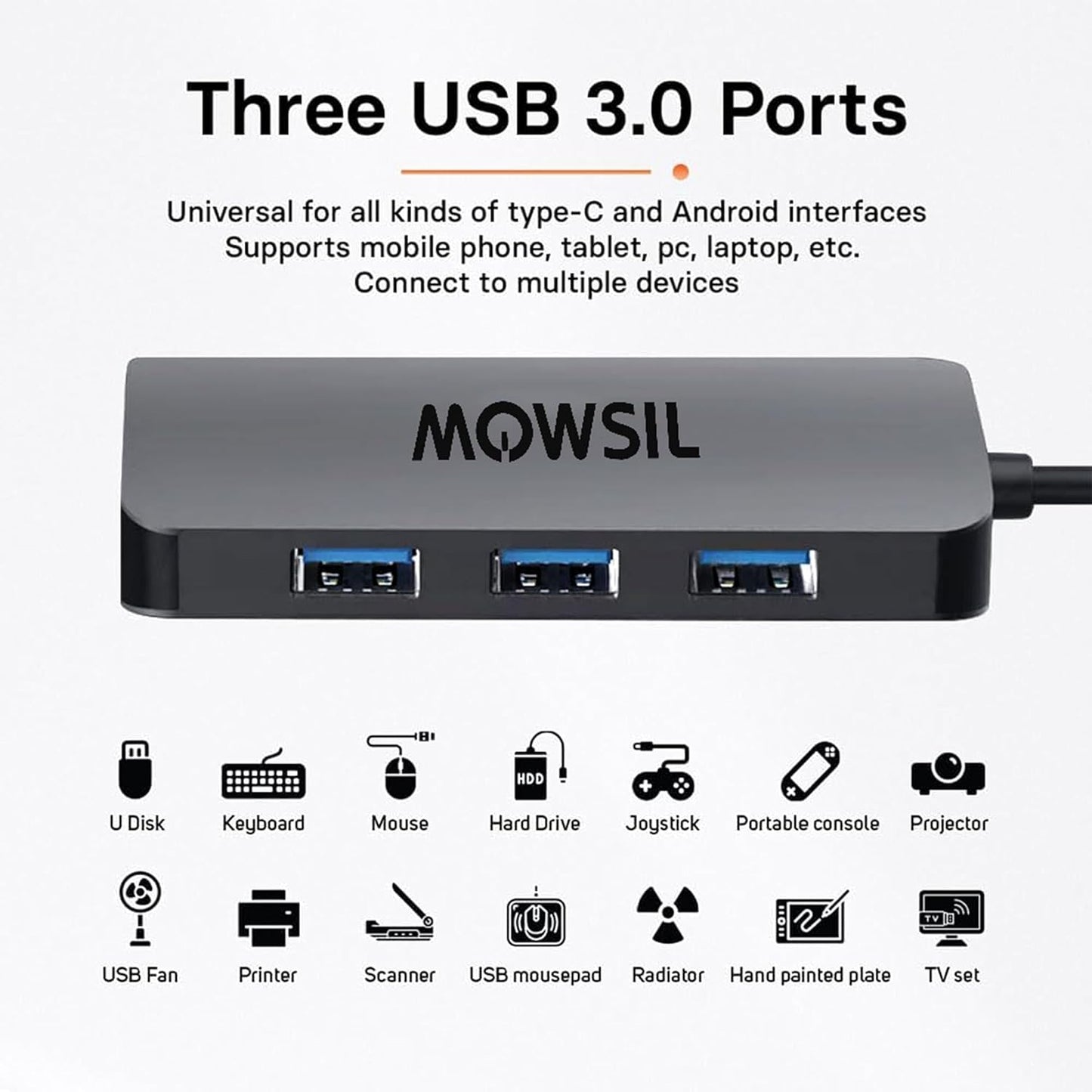 Mowsil 6-in-1 USB-C Hub Docking Station | 4K@60Hz HDMI, 100W PD, RJ45, 3×USB 3.0 & USB-C Data | MacBook iPad