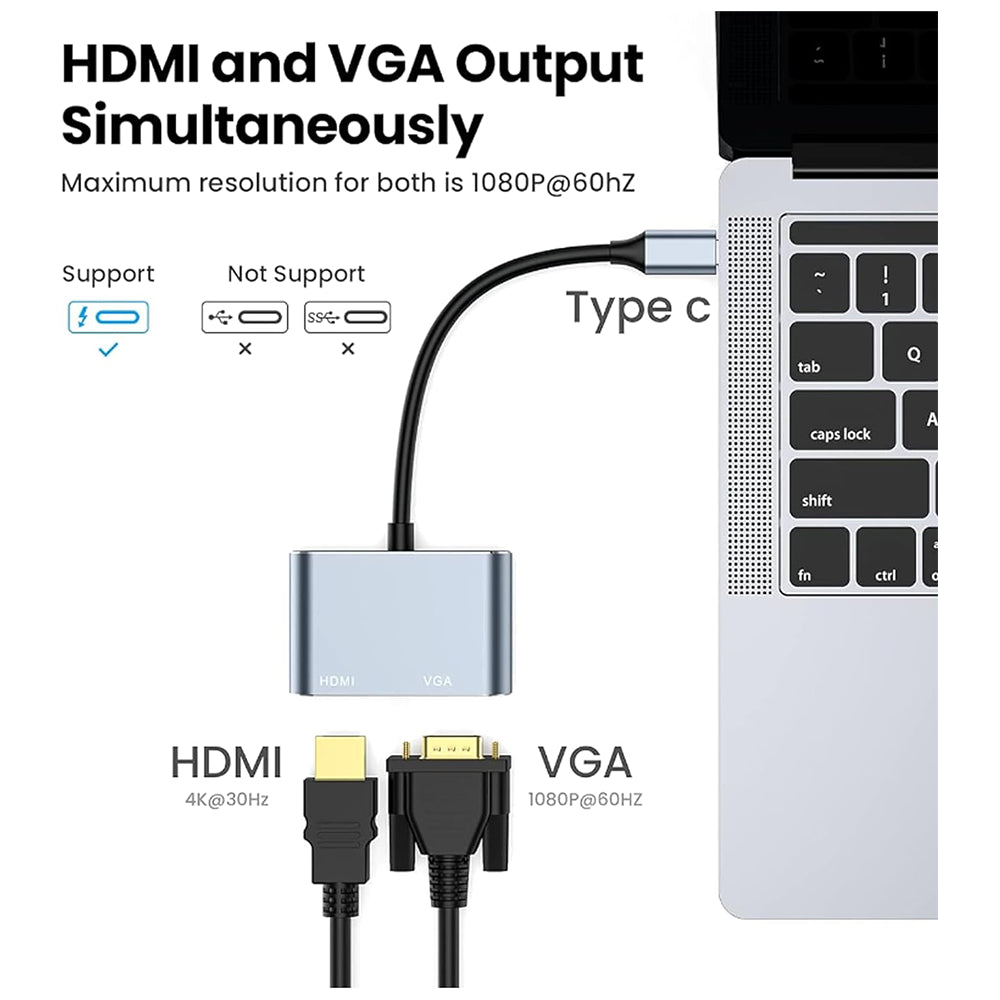 محول Mowsil USB-C إلى HDMI+VGA