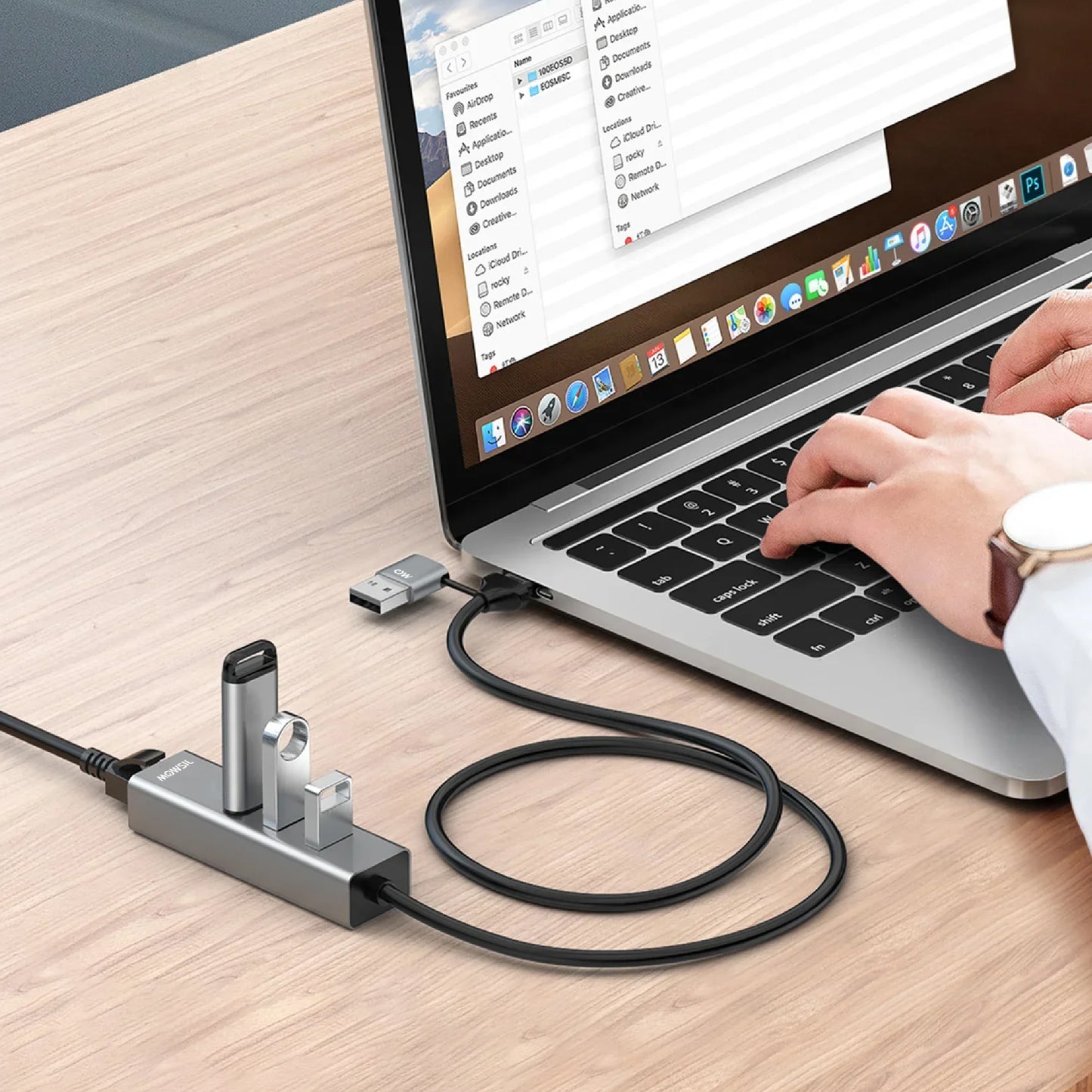 USB إلى LAN مع موزع 3 منافذ Type-C+USB