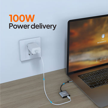Laptop connected to a power adapter
