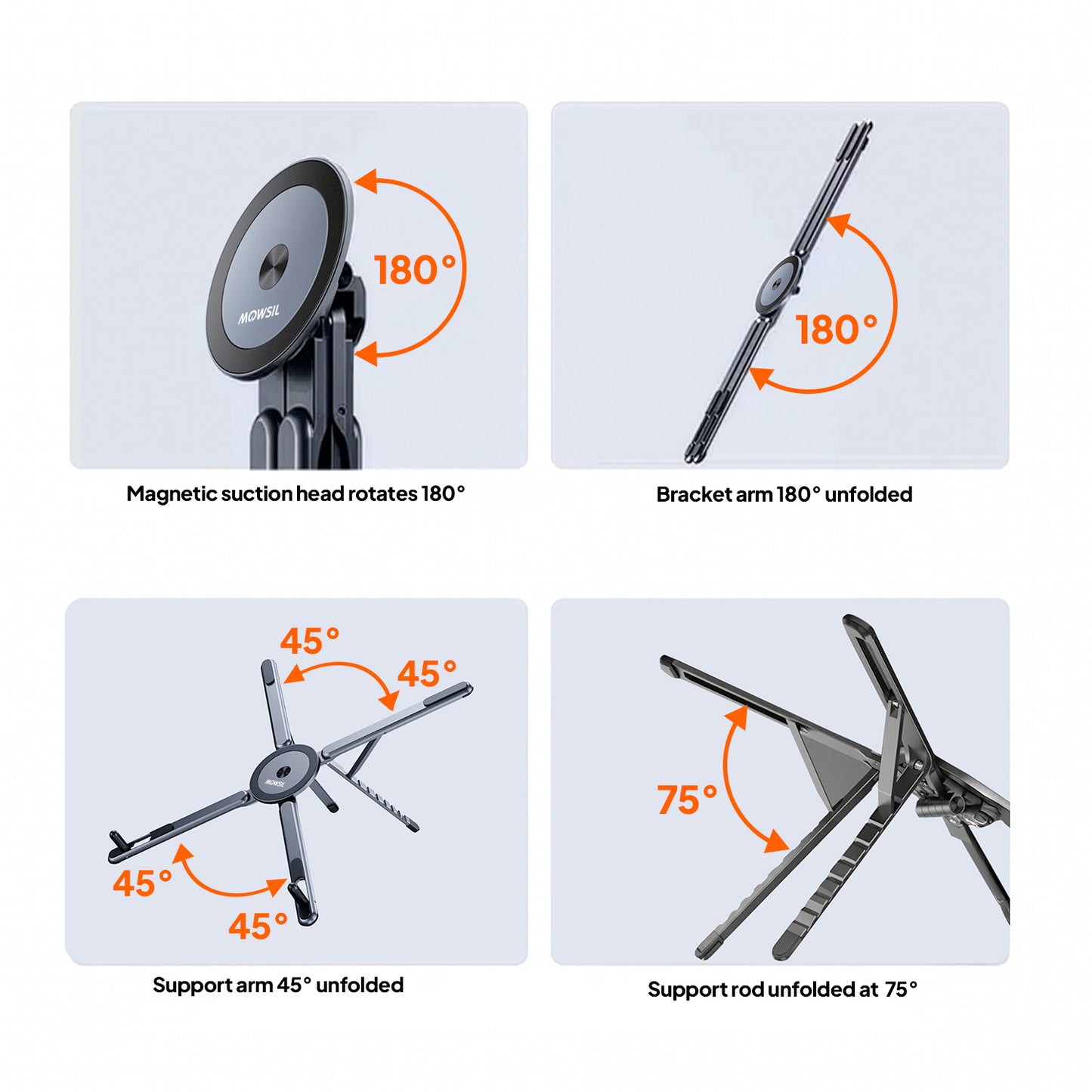 Mowsil 3-in-1 Magnetic Universal Laptop, Tablet & Phone Stand with Foldable aluminum alloy Desktop Holder, Adjustable Heights & Viewing Angles for MacBook, iPad, iPhone, Surface & More