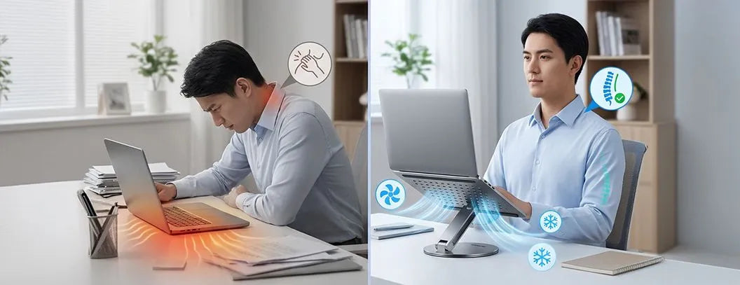 How a laptop stand improves performance: airflow/heat + posture benefits