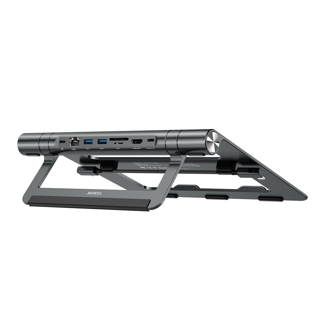 Mowsil Laptop Stand with 8-in-1 USB-C Hub, Adjustable Aluminum Laptop Riser