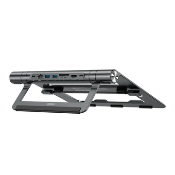 Mowsil Laptop Stand with 8-in-1 USB-C Hub, Adjustable Aluminum Laptop Riser