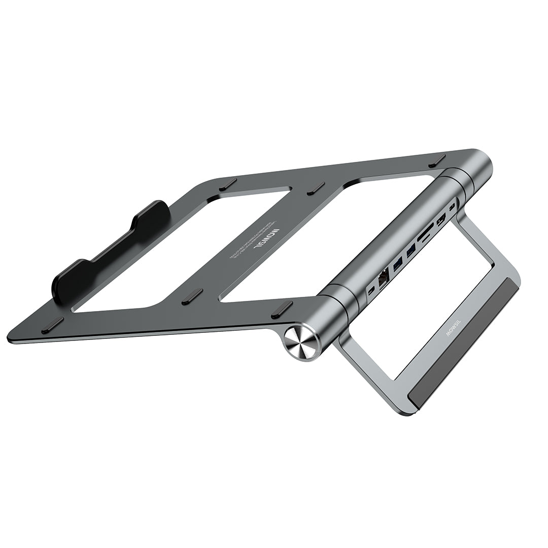 Mowsil Laptop Stand with 8-in-1 USB-C Hub, Adjustable Aluminum Laptop Riser