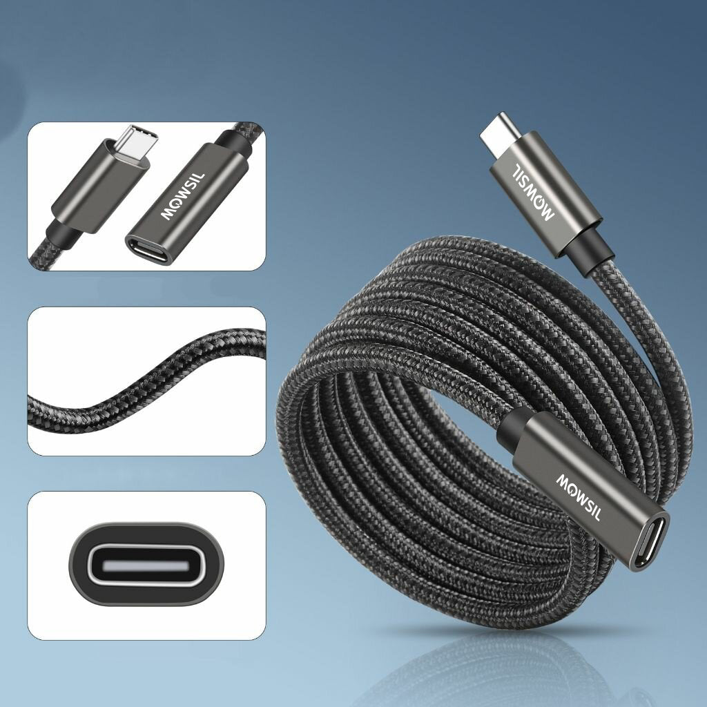 Mowsil USB-C Extension Cable 1.5M, USB 3.2 Gen2 Braided Type-C, 10Gbps Data, 60W PD Fast Charging, 4K@60Hz