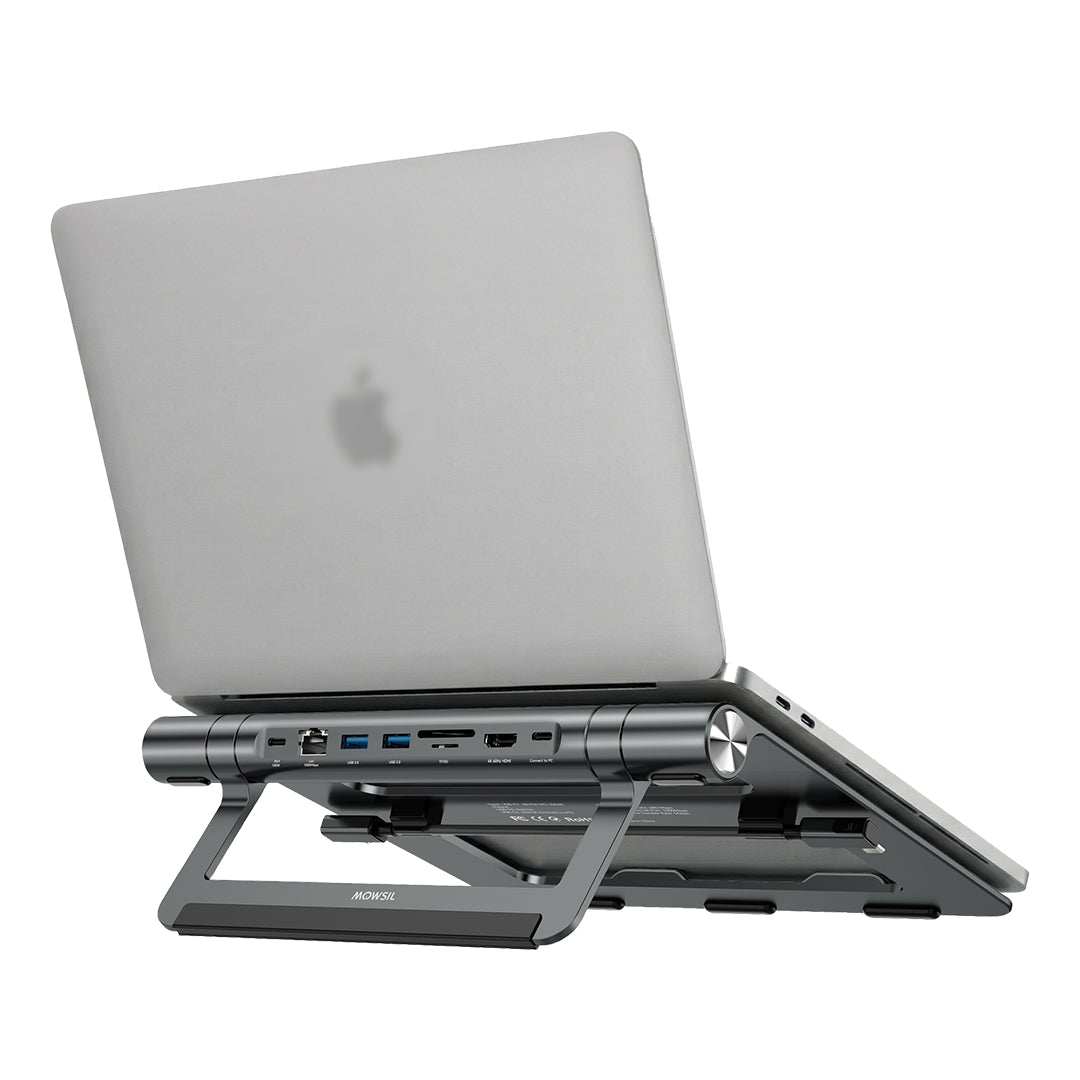 Mowsil Laptop Stand with 8-in-1 USB-C Hub, Adjustable Aluminum Laptop Riser