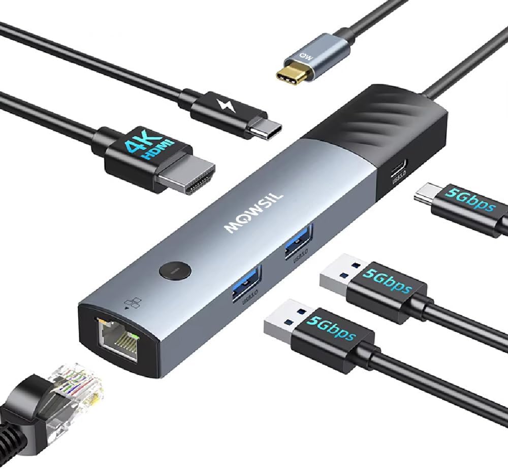 موزع USB C من Mowsil 6 في 1 مع مفتاح HDMI