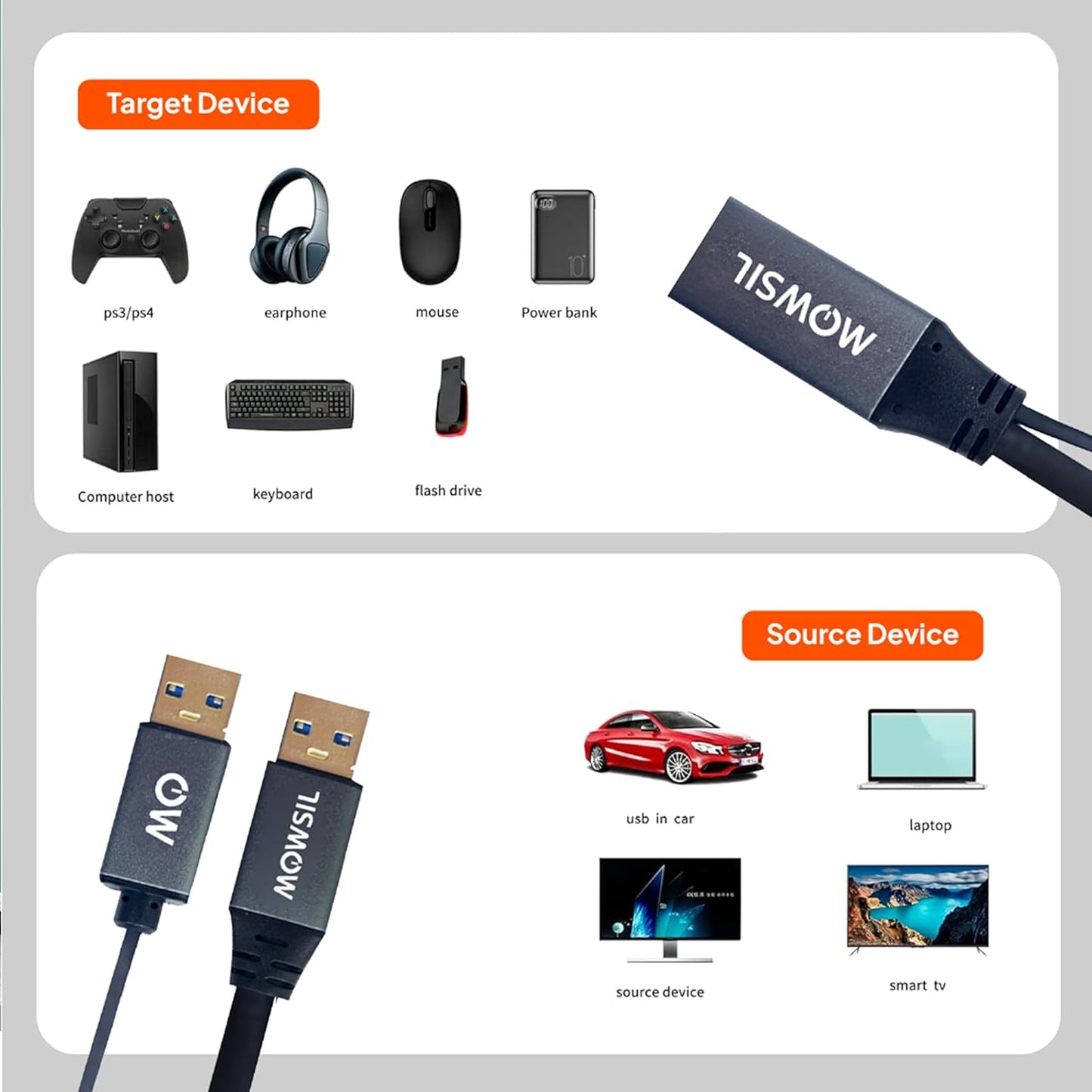 كابل تمديد USB 3.0 من Mowsil يعمل بمنفذ USB