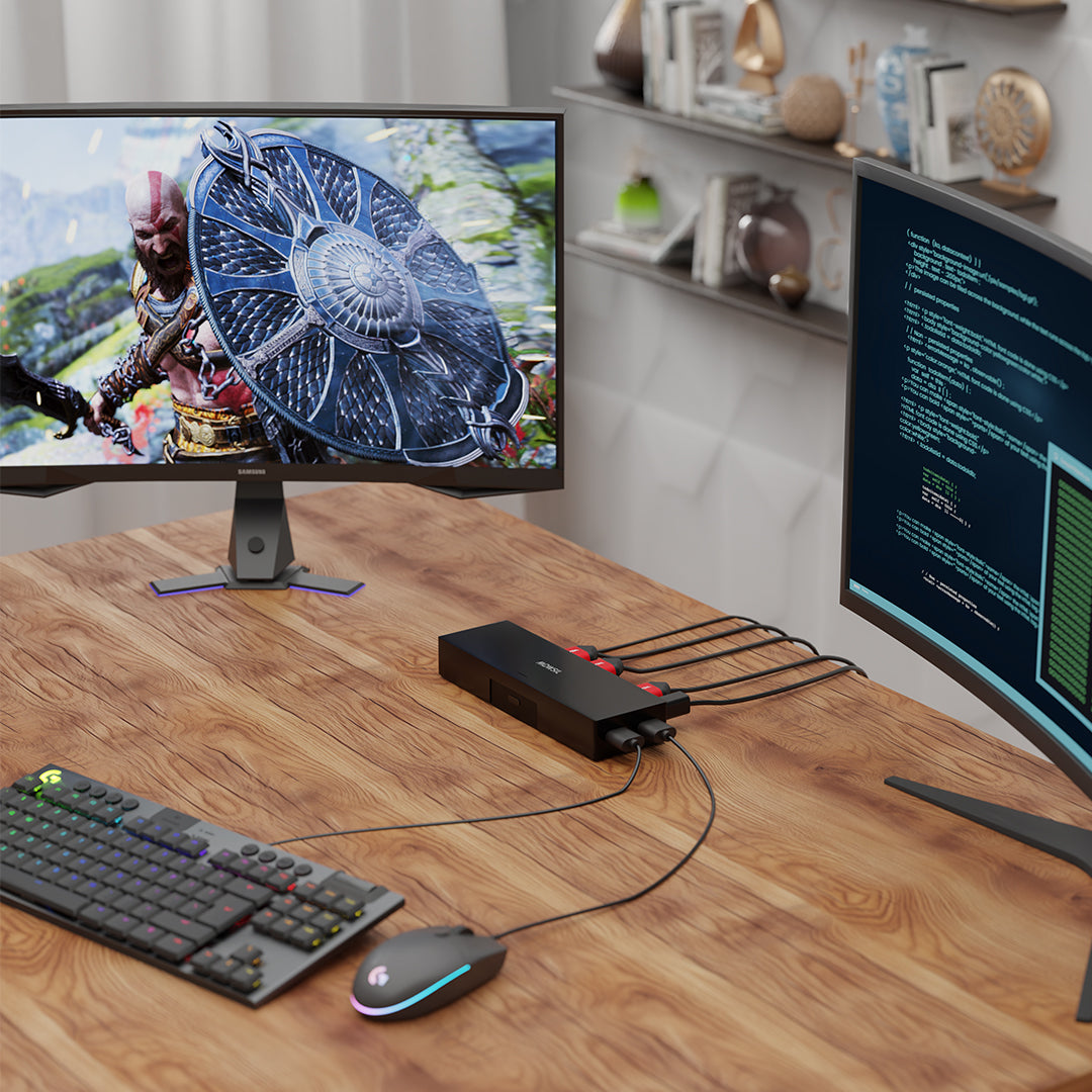 مفتاح Mowsil HDMI KVM ثنائي المنفذ بدقة 4K@60Hz - مشاركة لوحة مفاتيح USB والفأرة والشاشة بين جهازي كمبيوتر/كمبيوتر محمول