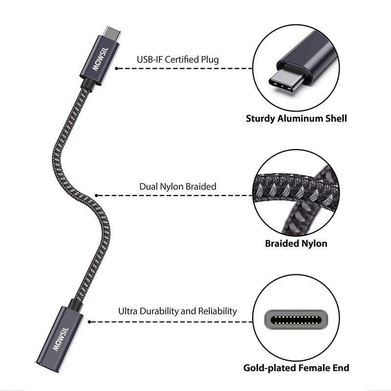 Mowsil USB-C Extension Cable 1.5M, USB 3.2 Gen2 Braided Type-C, 10Gbps Data, 60W PD Fast Charging, 4K@60Hz