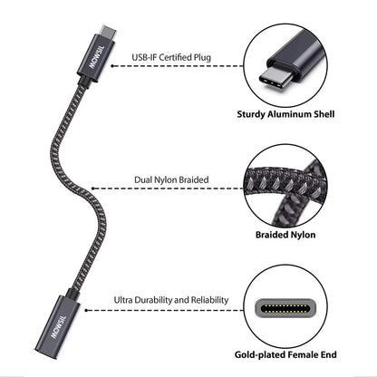 Mowsil USB-C Extension Cable 1.5M, USB 3.2 Gen2 Braided Type-C, 10Gbps Data, 60W PD Fast Charging, 4K@60Hz