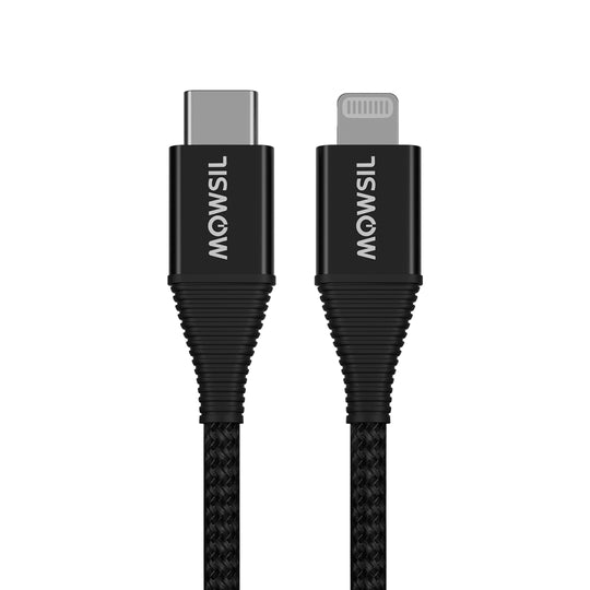 كابل موصل USB-C إلى لايتنينج بطول 1.2 متر، شحن سريع PD ونقل بيانات 480 ميجابت في الثانية، كابل نايلون مضفر من سبائك الألومنيوم من النوع C إلى لايتنينج لهواتف الآيفون والآيباد، أسود