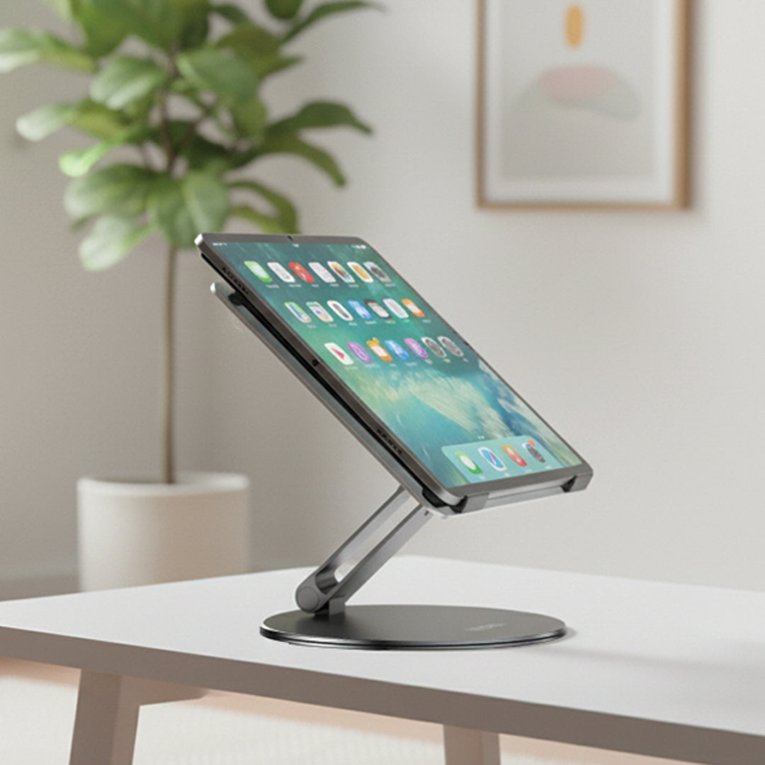 Mowsil Adjustable Laptop Stand for Desk & Tablet – Foldable Aluminium Alloy Stand, Ergonomic Height Adjustment, Anti-Slip Silicone Grip, Portable & Lightweight for Home, Office & Travel