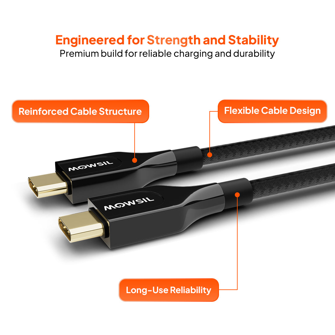 Mowsil USB-C to USB-C PD Fast Charging Cable 100W Type-C Cable, 480Mbps Data Transfer, Zinc Alloy, Nylon Braided for USB-C Phones, Tablets, Laptops