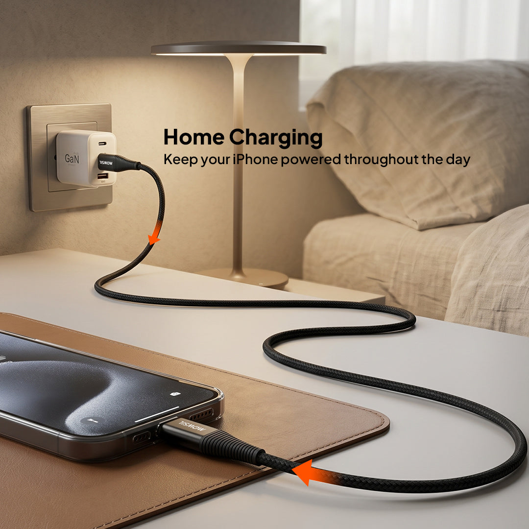 Mowsil USB-C to Lightning Cable 1.2M, PD Fast Charging & 480Mbps Data Transfer, Nylon Braided Aluminum Alloy Type-C to Lightning Cable for iPhone & iPad, Black