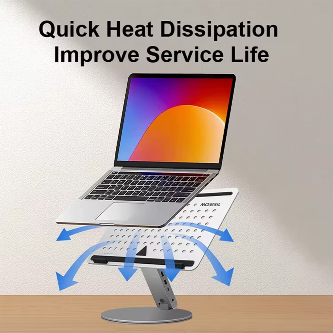 Mowsil Adjustable Laptop Stand for Desk & Tablet – Foldable Aluminium Alloy Stand, Ergonomic Height Adjustment, Anti-Slip Silicone Grip, Portable & Lightweight for Home, Office & Travel