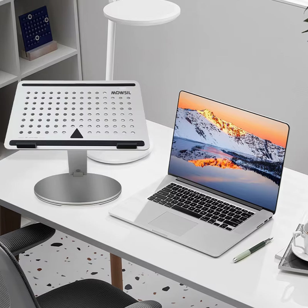 Mowsil Adjustable Laptop Stand for Desk & Tablet – Foldable Aluminium Alloy Stand, Ergonomic Height Adjustment, Anti-Slip Silicone Grip, Portable & Lightweight for Home, Office & Travel