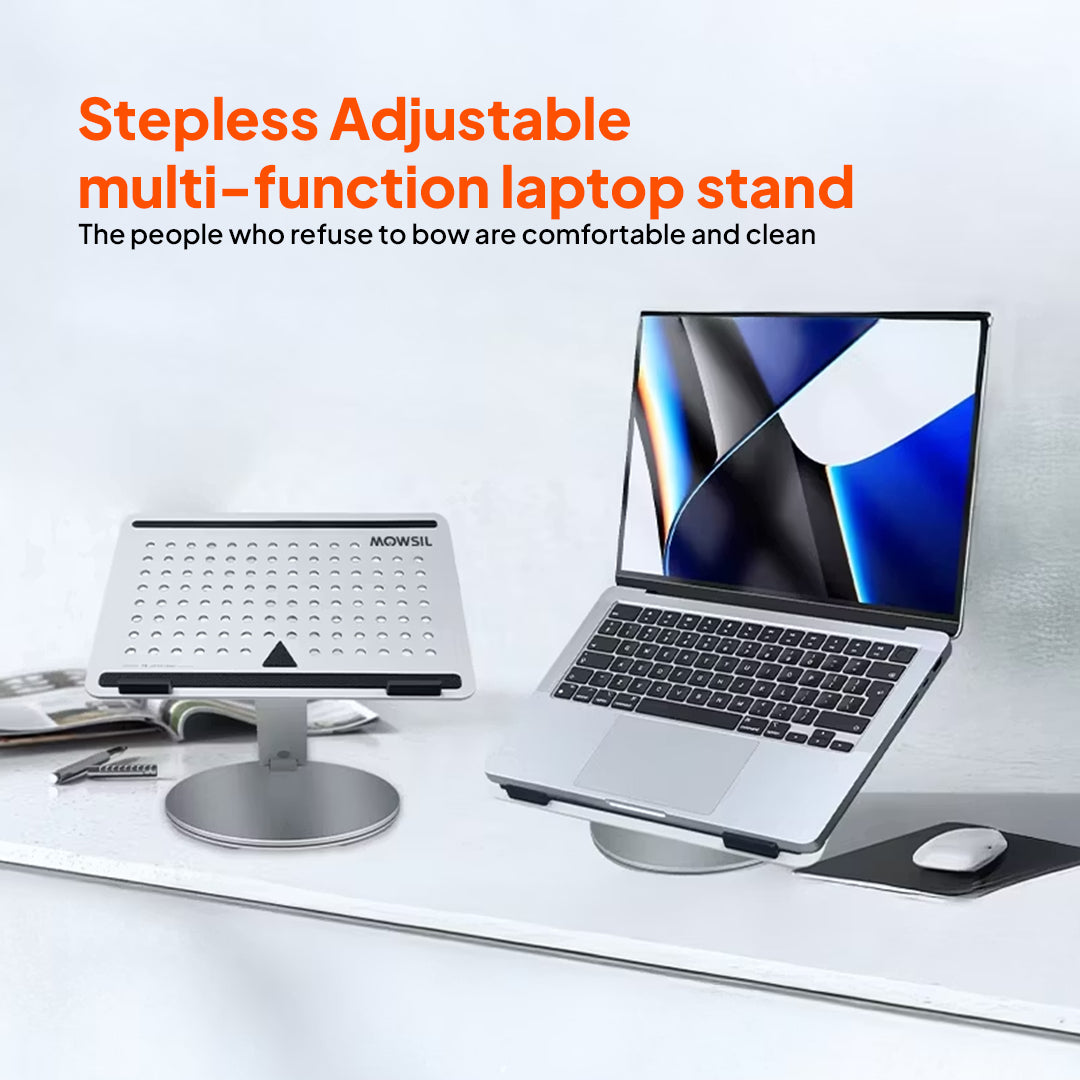 Mowsil Adjustable Laptop Stand for Desk & Tablet – Foldable Aluminium Alloy Stand, Ergonomic Height Adjustment, Anti-Slip Silicone Grip, Portable & Lightweight for Home, Office & Travel