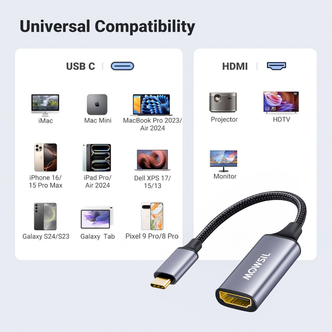 Mowsil USB-C to HDMI Adapter – 4K@60Hz, Aluminum Alloy, High-Speed Converter for MacBook, Laptop & iPad