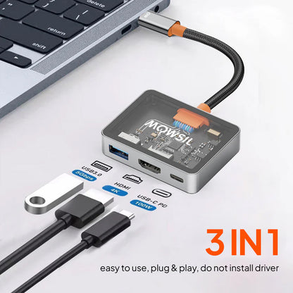 Mowsil USB-C to HDMI Multiport Adapter – 4K@60Hz, USB-A 5Gbps & 100W PD, Zinc Alloy 3-in-1 Dock for MacBook