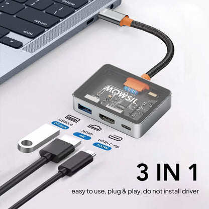 موزع Mowsil USB-C 3 في 1 (من النوع C إلى USB وPD وHDMI)