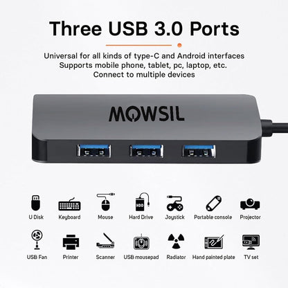 Mowsil 6-in-1 USB-C Hub Docking Station | 4K@60Hz HDMI, 100W PD, RJ45, 3×USB 3.0 & USB-C Data | MacBook iPad