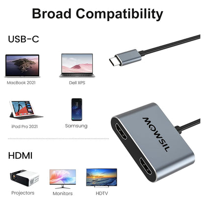 محول Mowsil USB-C إلى HDMI مزدوج 4K