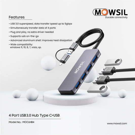 Type C + USB 4 Port USB 3.0 HUB