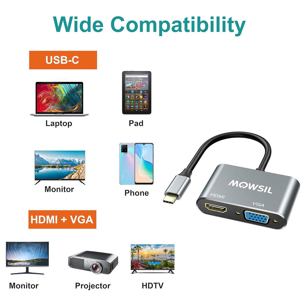 محول Mowsil USB-C إلى HDMI+VGA