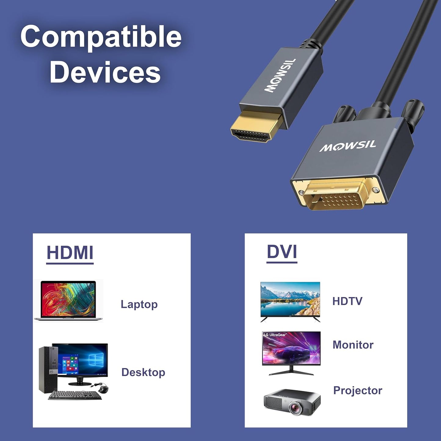 كابل مووسيل HDMI إلى DVI-D بطول 2 متر