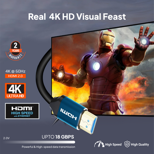 كابل موسيل HDMI 2.0 | دقة فائقة 4K بتردد 60 هرتز، سرعة عالية 18 جيجابت في الثانية، HDR، ثلاثي الأبعاد، مطلي بالذهب | تلفزيون، كمبيوتر، شاشة، PS5
