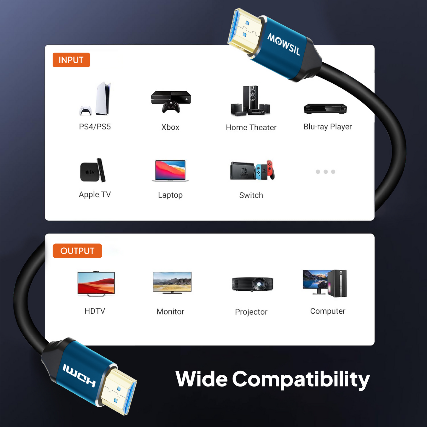 كابل Mowsil 4k@60Hz 2.0 HDMI