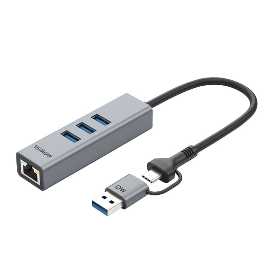 mowsil USB to LAN with 3 PORT HUB Type-C+USB