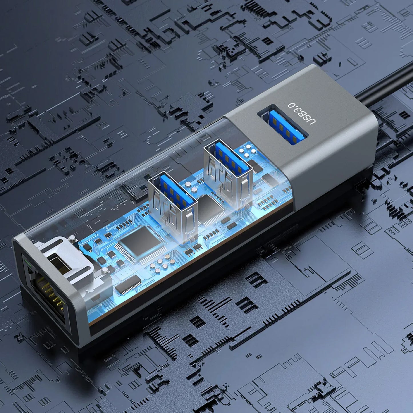 USB إلى LAN مع موزع 3 منافذ Type-C+USB