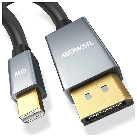 كابل Mowsil Mini DisplayPort إلى DisplayPort - 4K@60Hz، مطلي بالذهب، كابل Mini DP إلى DP عالي السرعة لأجهزة Mac وPC
