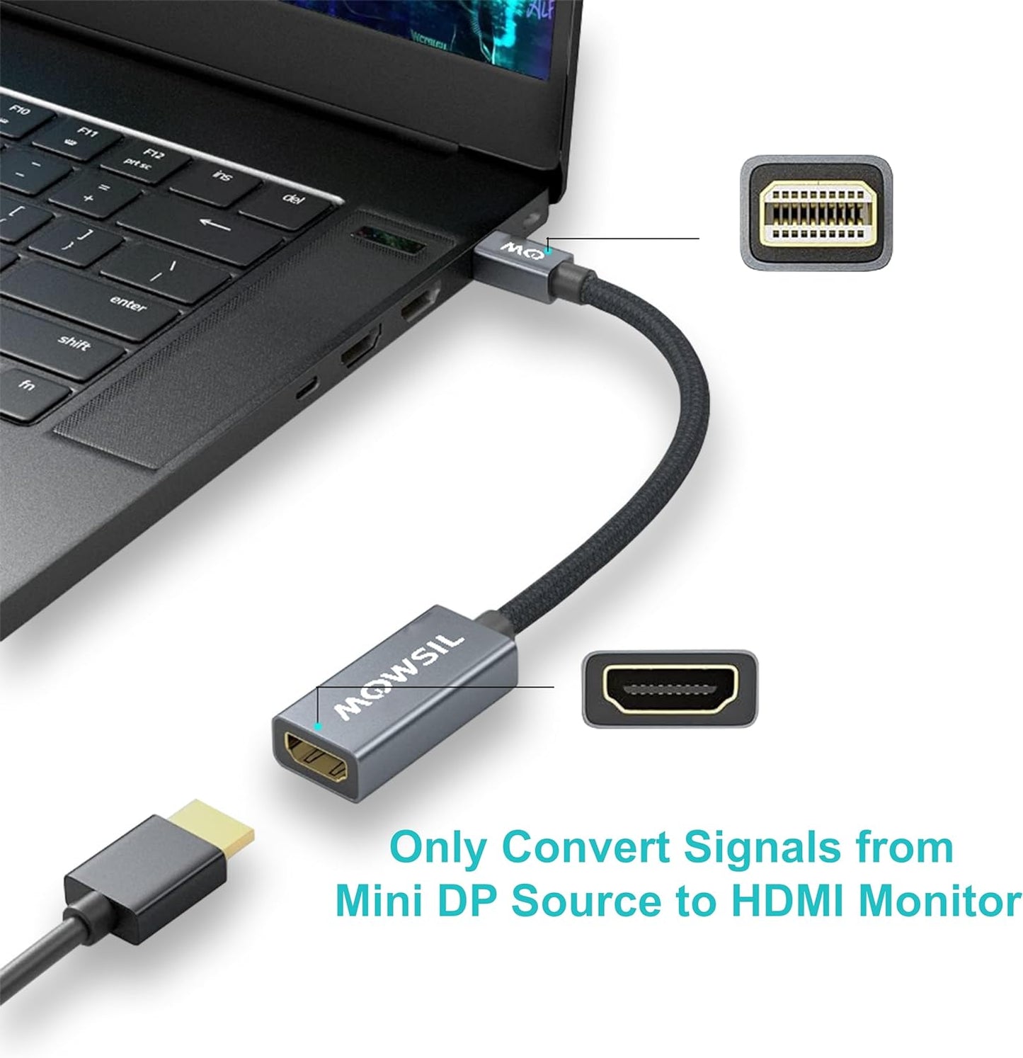 محول Mowsil Mini DisplayPort إلى HDMI 4K@60Hz