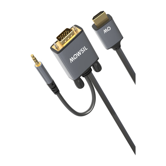 Mowsil VGA to HDMI Cable with Audio | Full HD 1080p@60Hz, Gold-Plated, Aluminum Shell, Built-in Audio | PC Laptop