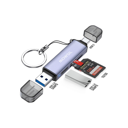 Mowsil 3-in-1 SD Card Reader USB 3.0 & USB-C OTG | Dual Slot Adapter 5Gbps High-Speed for Mac & Windows