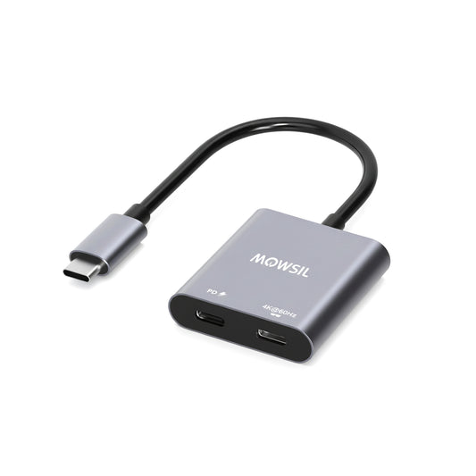 Mowsil Type C to Dual Type C Adapter with 4K@60Hz Display Output and 100W PD Fast Charging, Aluminum Body, for MacBook, iPad Pro, Windows Laptop, Android Devices
