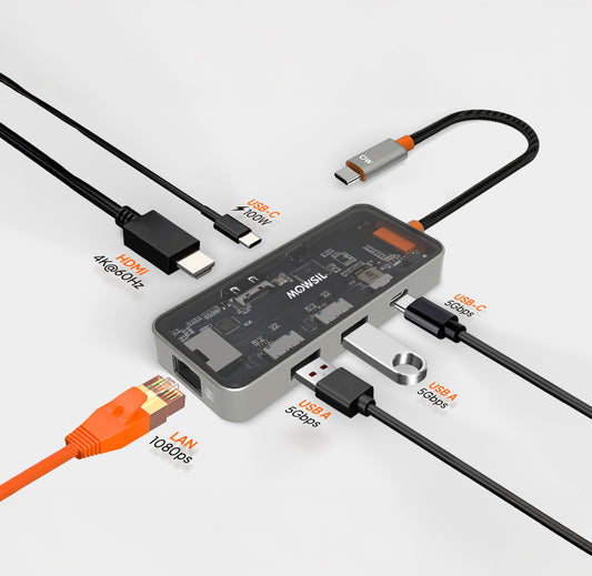 محطة إرساء موسيل ٦ في ١ بمنفذ USB-C | دقة ٤K بتردد ٦٠ هرتز، منفذ HDMI، ١٠٠ واط PD، منفذ RJ45، منفذا USB 3.0، ومنفذ بيانات USB-C | ماك بوك، آيباد