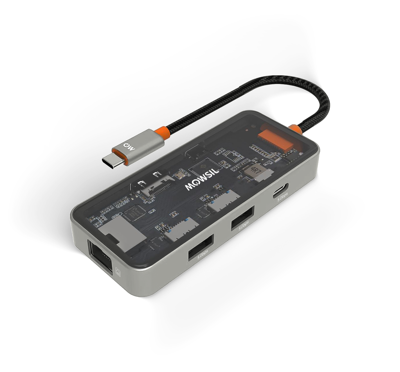 Mowsil 6-in-1 USB-C Hub Docking Station | 4K@60Hz HDMI, 100W PD, RJ45, 2×USB 3.0 & USB-C Data | MacBook iPad