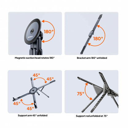 Mowsil 3-in-1 Magnetic Universal Laptop, Tablet & Phone Stand with Foldable aluminum alloy Desktop Holder, Adjustable Heights & Viewing Angles for MacBook, iPad, iPhone, Surface & More