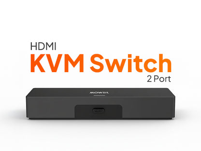 مفتاح Mowsil HDMI KVM ثنائي المنفذ بدقة 4K@60Hz - مشاركة لوحة مفاتيح USB والفأرة والشاشة بين جهازي كمبيوتر/كمبيوتر محمول